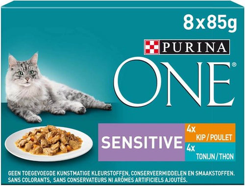 Purina One - ONE Kattenvoer Nat Adult Sensitive Kip & Tonijn - 8 x 85g