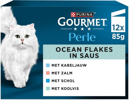GOURMET - PERLE Ocean Flakes in Saus - Kattenvoer Natvoer - Zalm - 12 x 85g