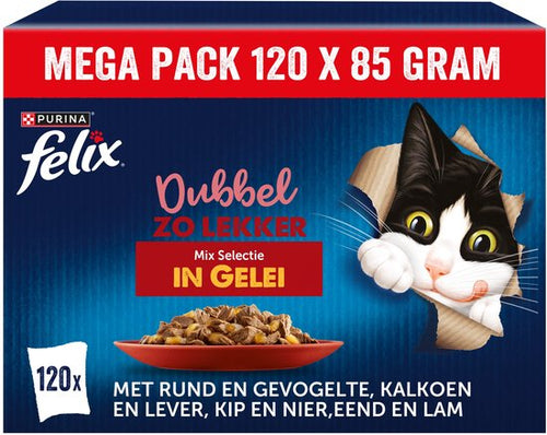 Felix - Dubbel Zo Lekker in Gelei - Kattenvoer Natvoer - Countryside Selectie - 120 x 85g