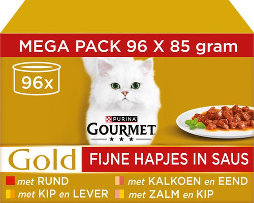 Gourmet - Gold Fijne Hapjes in saus - Kattenvoer Natvoer - Vis/Vlees - 96 x 85g