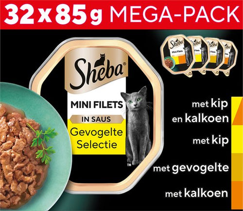 Sheba - Kattenvoer - Mini Filets - Gevogelte in Saus - 32x85g Mega - Pack
