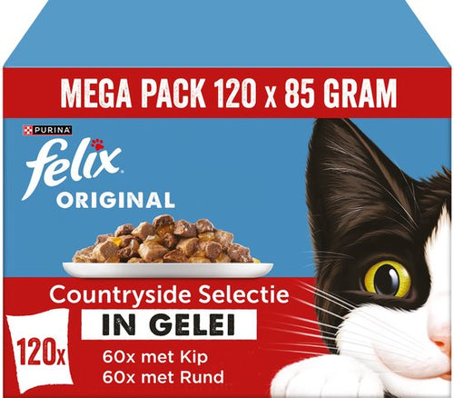 Felix - Original Mix Selectie in Gelei - Countryside Selectie - Kattenvoer Natvoer - Rund & Kip - 120 x 85g