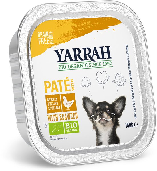 Yarrah - Bio Alu Pate Graanvrij 150g - Hondenvoer - Kip&Zeewier