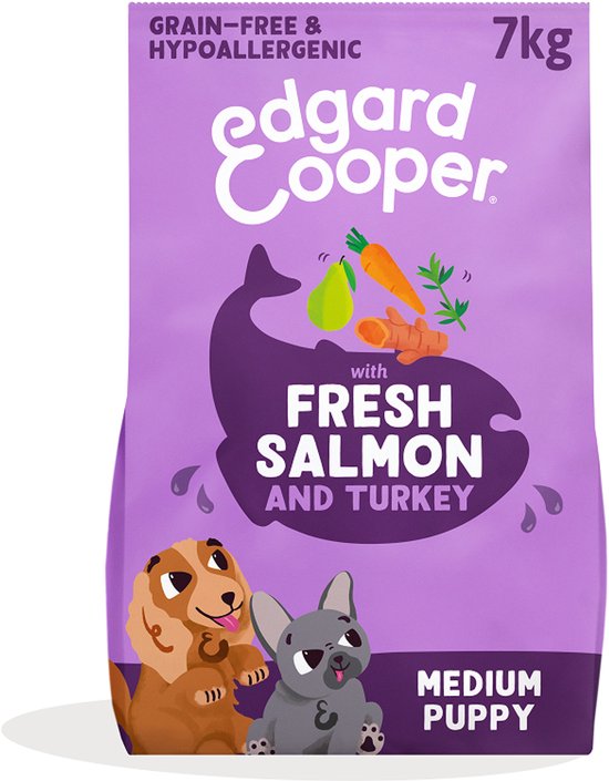 Edgard & Cooper - Puppy Hondenbrokken Voor Medium Honden, Verse Zalm & Kalkoen, 7kg, Hypoallergeen Recept Met Natuurlijke Ingrediënten, Perfecte Vezelbalans