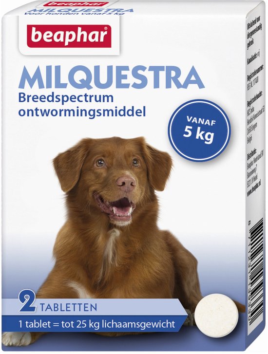 Beaphar - Milquestra Hond Rund - Anti wormenmiddel - 2 tab 5 Tot 50kg