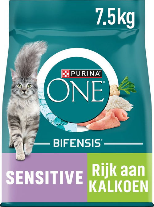 Purina One - ONE Adult Sensitive - Kattenbrokjes - Kalkoen - 7.5kg