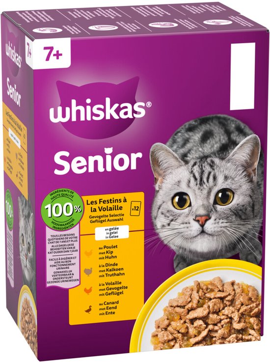 Whiskas - Kattenvoer Nat Senior 7+ Gevogelte in Gelei Multipack - 12x85g