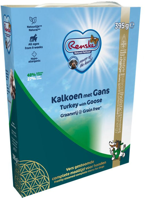 Renske - Vers Gestoomd Complete Menu Hondenvoer Nat Kalkoen & Gans Graanvrij - 395g