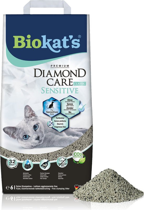 Biokat's - Diamond Care Sensitive - 6 L - Kattenbakvulling - Klontvormend - Zonder geur - Aktieve kool