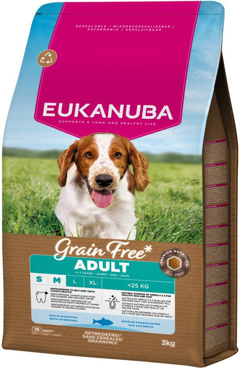Eukanuba - Grain Free Adult Small & Medium Breed Zeevis - Hondenvoer - 3kg
