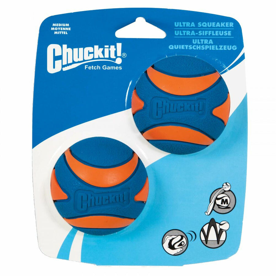 Chuckit! Ultra Squeaker Bal - Hondenspeelgoed - Hondenbal - Duurzaam rubber - Large - Ø7 cm - Blauw/Oranje - 1 Stuks