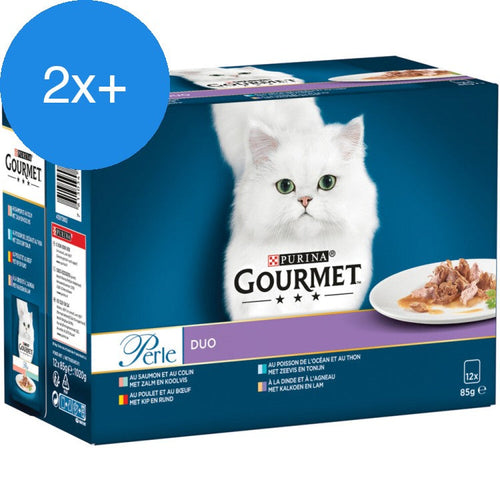 Gourmet - Perle Duo Rund & Kip - Kattenvoer - 12x85g - Voordeelbundel