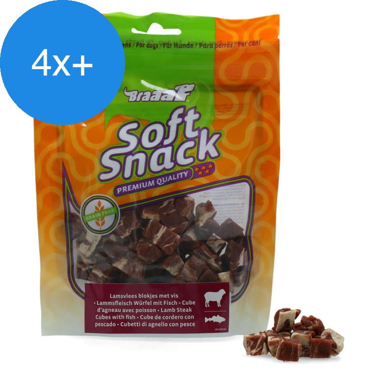 Braaaf - Lam Steak Blokjes met Vis - Hondensnack - 85g - Voordeelbundel