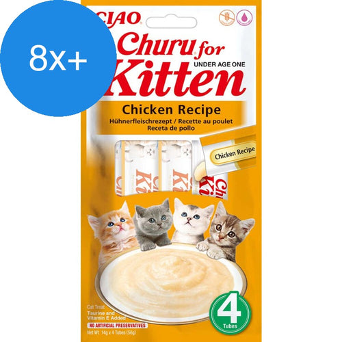 Ciao - Inaba Churu Kittensnack - Romige Kattensnack met Kip - 4x14 gram - Voordeelbundel
