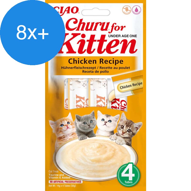 Ciao - Inaba Churu Kittensnack - Romige Kattensnack met Kip - 4x14 gram - Voordeelbundel