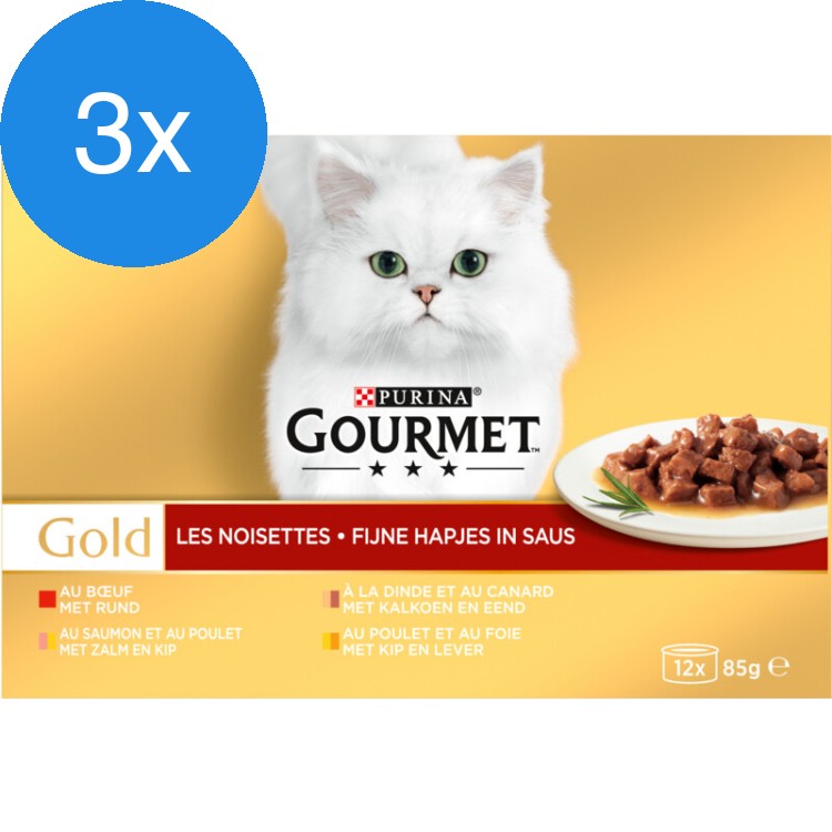Gourmet - Gold Fijne Hapjes Voordeelbundel - 3 x 12 x 85 g (36 blikjes)