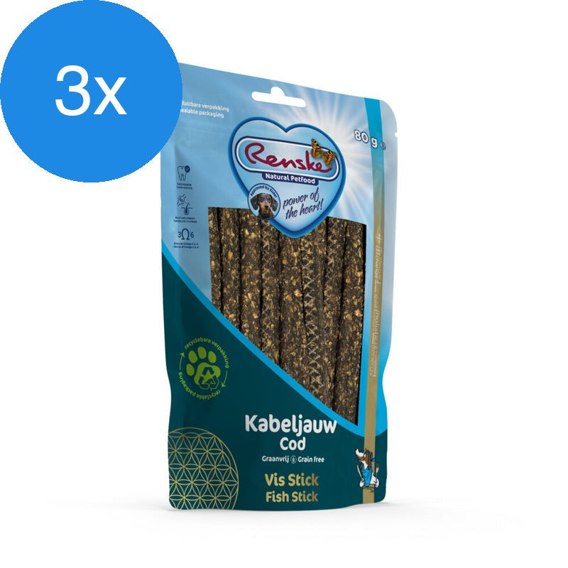 Renske - Gezonde Beloning Kabeljauw Vleesstrips Voordeelbundel - 3 x 70 g