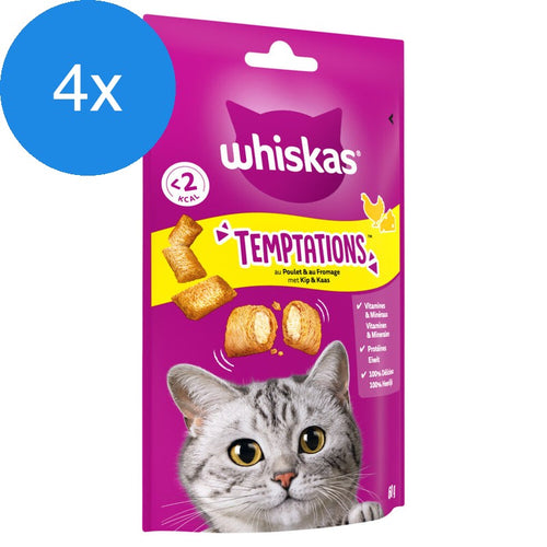 Whiskas - Temptations Kip & Kaas Voordeelbundel - 4 x 60 g