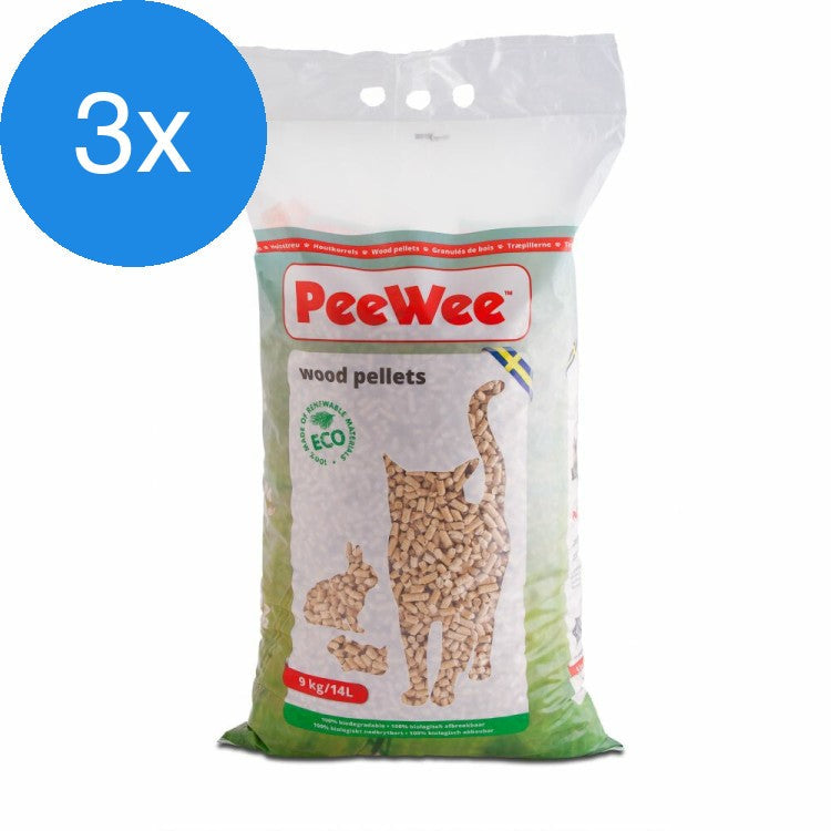 PeeWee - Houtkorrels Voordeelbundel - 3 x 9 kg (42 L)