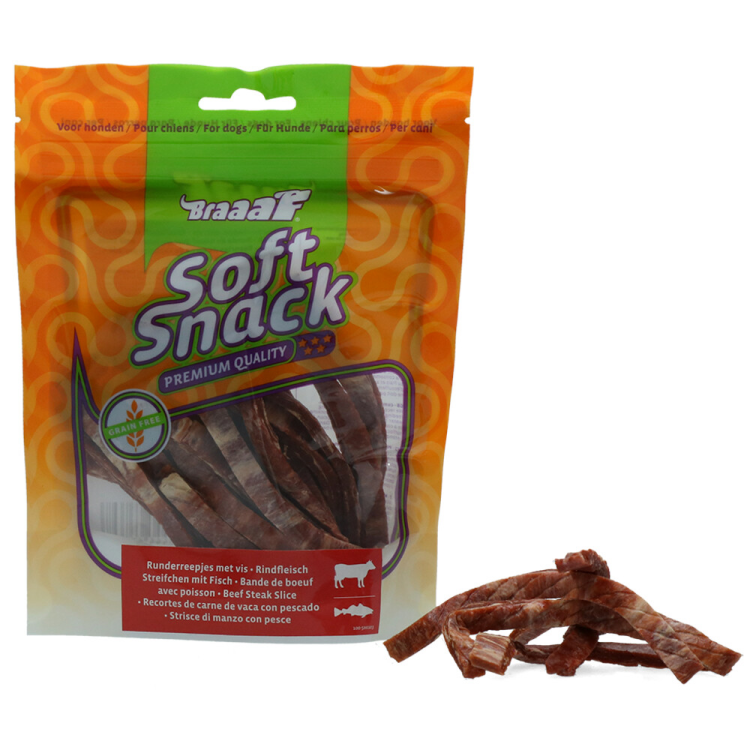 Braaaf – Rindfleischstreifen mit Fisch – Hundesnack – 85 g