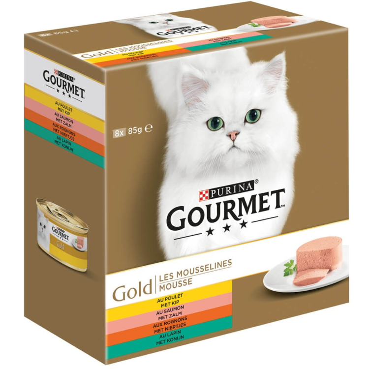 Gourmet Gold Mousse Huhn, Lachs &amp; Kaninchen - Katzenfutter - 8x85g