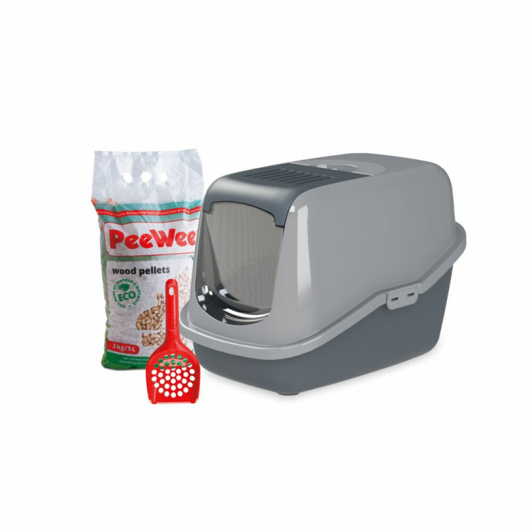 PeeWee - Startpakket EcoHus Grijs & Antraciet - Kattenbakken - 56x39x38.5cm