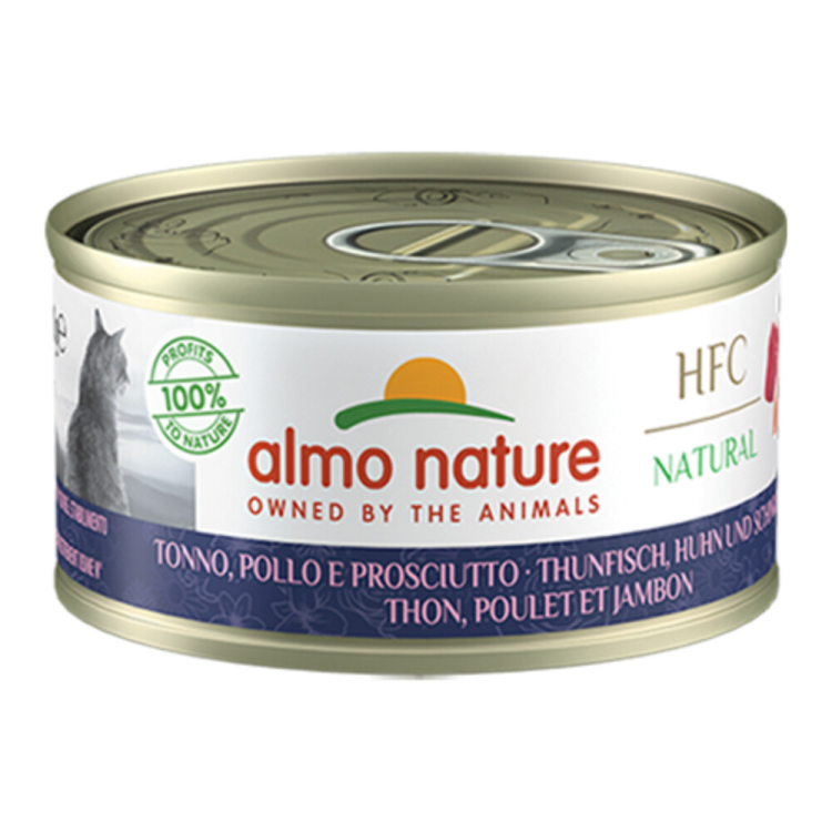Almo Nature - HFC Natural - Katzenfutter - Thunfisch, Huhn &amp; Schinken - 70g