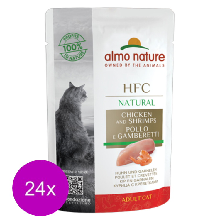 24x Almo Nature - HFC Natural - Katzenfutter - Huhn &amp; Garnelen - 55 g