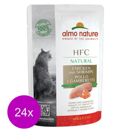 24x Almo Nature - HFC Natural - Kattenvoer - Kip & Garnaal - 55g