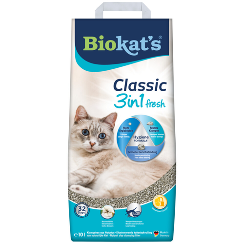 Biokat Classic 3-in-1 Katzenstreu mit frischem Baumwollblütenduft, 10 l