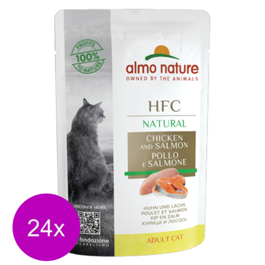 24x Almo Nature - HFC Natural - Kattenvoer - Kip & Zalm - 55g