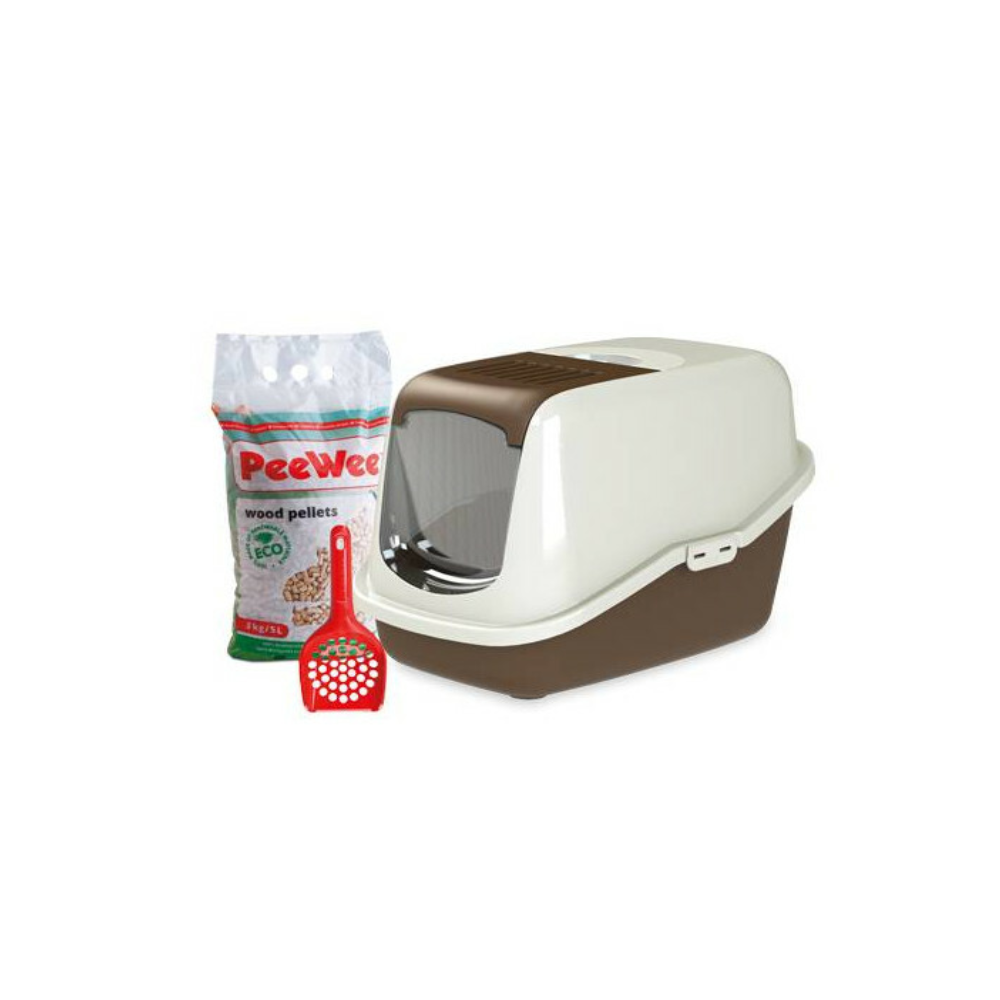 PeeWee - Startpakket EcoHus Bruin & Ivoor - Kattenbakken - 56x39x38.5cm