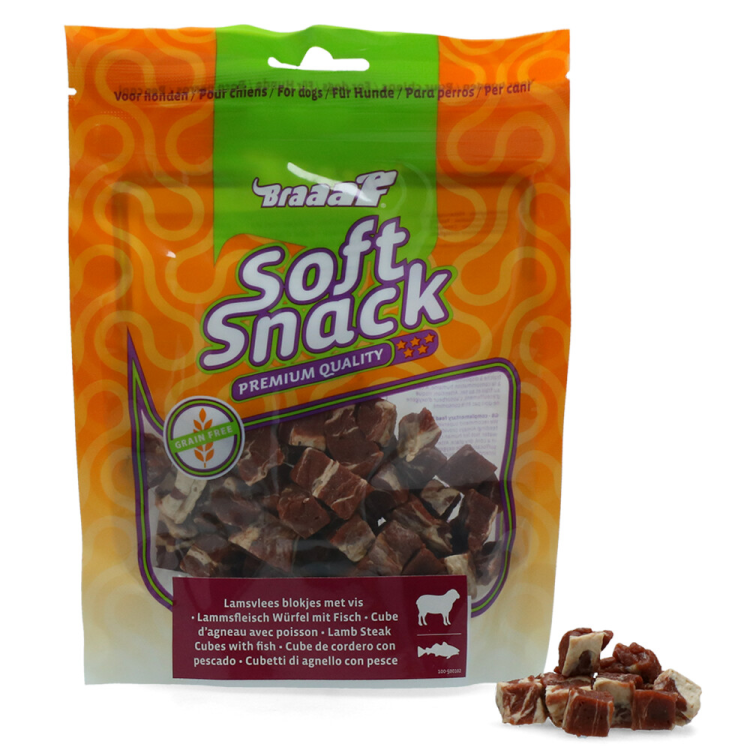 Braaaf – Lammsteakwürfel mit Fisch – Hundesnack – 85 g
