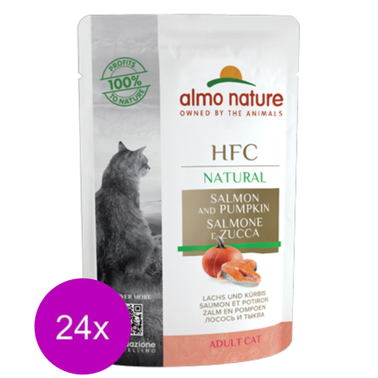24x Almo Nature - HFC Natural - Kattenvoer - Zalm & Pompoen - 55g